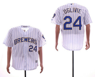 Men's Milwaukee Brewers #24 Ben Oglivie White Pinstripe Stitched MLB Cool Base Jersey