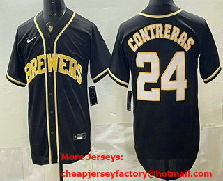 Men's Milwaukee Brewers #24 William Contreras 2026 Black Fashion Cool Base Jersey