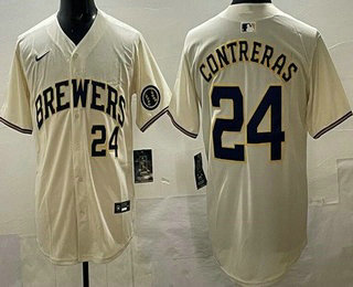 Men's Milwaukee Brewers #24 William Contreras Cream Limited Jersey