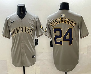 Men's Milwaukee Brewers #24 William Contreras Grey Limited Jersey