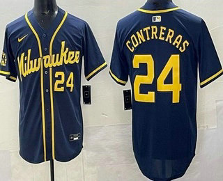 Men's Milwaukee Brewers #24 William Contreras Navy Limited Jersey