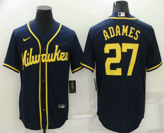 Men's Milwaukee Brewers #27 Willy Adames Navy Blue Stitched MLB Cool Base Nike Jersey