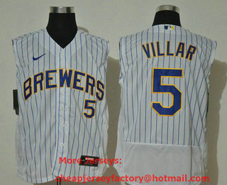 Men's Milwaukee Brewers #5 Jonathan Villar White 2020 Cool and Refreshing Sleeveless Fan Stitched Flex Nike Jersey