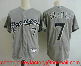Men's Milwaukee Brewers #7 Eric Thames Gray Road Stitched MLB Flex Base Jersey