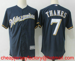 Men's Milwaukee Brewers #7 Eric Thames Navy Blue Milwaukee Stitched MLB Cool Base Jersey