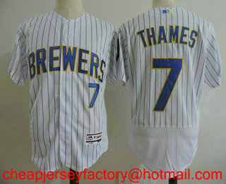 Men's Milwaukee Brewers #7 Eric Thames White Pinstripe Home Stitched MLB Flex Base Jersey