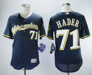 Men's Milwaukee Brewers #71 Josh Hader Navy Blue Milwaukee Stitched MLB Flex Base Jersey