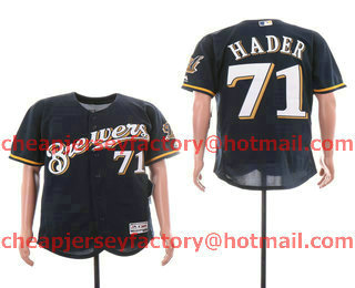 Men's Milwaukee Brewers #71 Josh Hader Navy Blue With Brewers Style Stitched MLB Flex Base Jersey