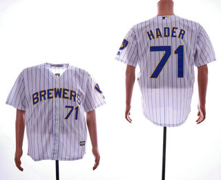 Men's Milwaukee Brewers #71 Josh Hader White Pinstripe Stitched MLB Cool Base Jersey