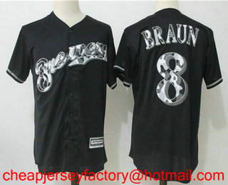 Men's Milwaukee Brewers #8 Ryan Braun Black Brewers Stitched MLB Cool Base Fashion Jersey