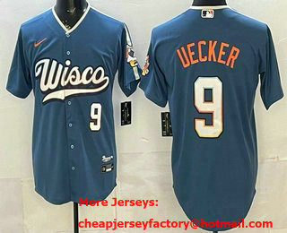 Men's Milwaukee Brewers #9 Bob Uecker Blue 2026 City Connect Stadium Jersey