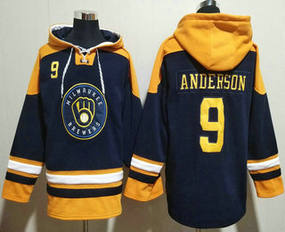 Men's Milwaukee Brewers #9 Brian Anderson Navy Blue Ageless Must Have Lace Up Pullover Hoodie