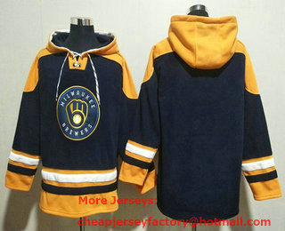 Men's Milwaukee Brewers Blank Black Gold Ageless Must Have Lace Up Pullover Hoodie