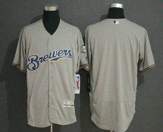 Men's Milwaukee Brewers Blank Gray With Brewers Stitched MLB Flex Base Jersey