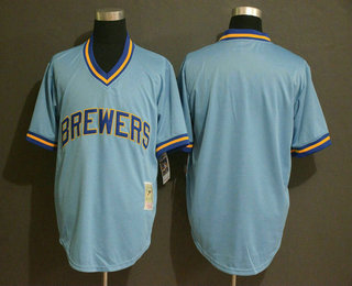 Men's Milwaukee Brewers Blank Light Blue Pullover Throwback Cooperstown Collection Stitched MLB Mitchell & Ness Jersey