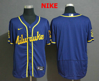 Men's Milwaukee Brewers Blank Light Blue Stitched MLB Flex Base Nike Jersey