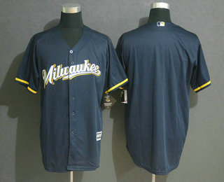 Men's Milwaukee Brewers Blank Navy Blue Milwaukee Stitched MLB Cool Base Jersey