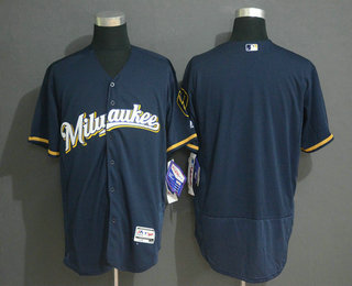 Men's Milwaukee Brewers Blank Navy Blue Milwaukee Stitched MLB Flex Base Jersey
