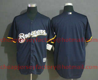 Men's Milwaukee Brewers Blank Navy Blue With Brewers Stitched MLB Cool Base Jersey