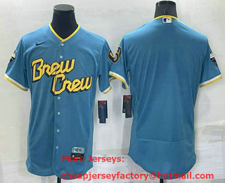 Men's Milwaukee Brewers Blank Number Blue 2022 City Connect Flex Base Stitched Jersey