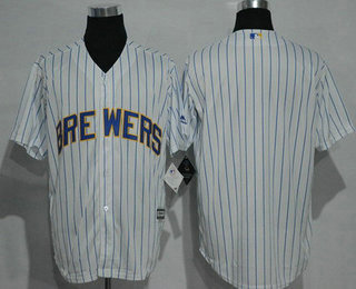Men's Milwaukee Brewers Blank White Pinstirpe Baseball Jersey