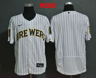 Men's Milwaukee Brewers Blank White Stitched MLB Flex Base Nike Jersey