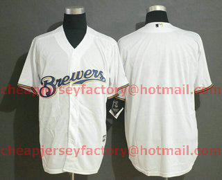 Men's Milwaukee Brewers Blank White With Brewers Stitched MLB Cool Base Jersey