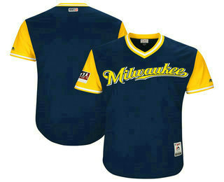 Men's Milwaukee Brewers Majestic Navy-Yellow 2018 Players' Weekend Authentic Team Jersey