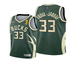 Men's Milwaukee Bucks #33 Kareem Abdul-Jabbar 2021 Green Finals Champions Stitched Basketball Jersey