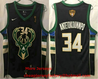 Men's Milwaukee Bucks #34 Giannis Antetokounmpo Black 2021 Champions Nike Swingman Stitched Jersey