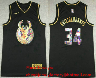 Men's Milwaukee Bucks #34 Giannis Antetokounmpo Black Golden Edition 75th Diamon Nike Swingman Stitched Jersey