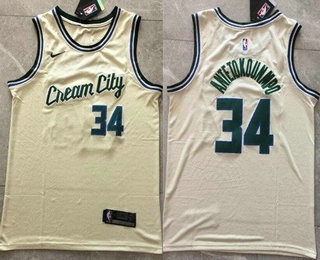 Men's Milwaukee Bucks #34 Giannis Antetokounmpo Cream 2025 City Swingman Jersey