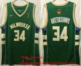 Men's Milwaukee Bucks #34 Giannis Antetokounmpo Green 2021 Champions Nike Swingman Stitched Jersey