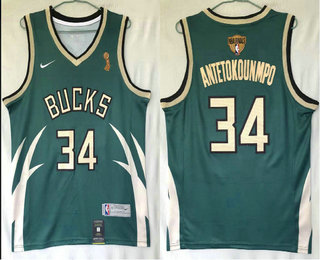 Men's Milwaukee Bucks #34 Giannis Antetokounmpo Green Nike Swingman 2021 Champions Earned Edition Stitched Jersey