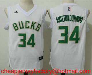 Men's Milwaukee Bucks #34 Giannis Antetokounmpo All White Stitched NBA Revolution 30 Swingman Jersey