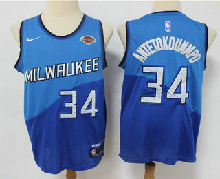 Men's Milwaukee Bucks #34 Giannis Antetokounmpo Blue Nike 2021 Swingman Stitched NBA Jersey With The Sponsor Logo