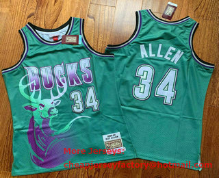 Men's Milwaukee Bucks #34 Ray Allen 1996-97 ABA Hardwood Classic AU Green Throwback Jersey