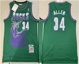 Men's Milwaukee Bucks #34 Ray Allen 1996-97 ABA Hardwood Classic Swingman Green Throwback Jersey