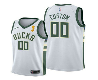 Men's Milwaukee Bucks Active Player Custom 2021 White Finals Champions City Edition Stitched Basketball Jersey