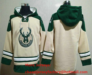 Men's Milwaukee Bucks Blank Cream Ageless Must Have Lace Up Pullover Hoodie