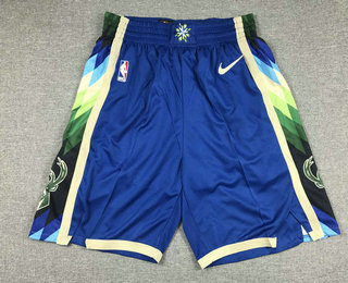 Men's Milwaukee Bucks Blue City Edition Stitched Basketball Shorts