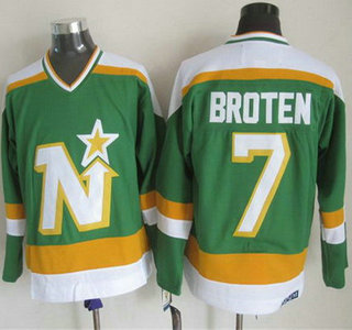Men's Minnesota North Stars #7 Neal Broten 1988-89 Green CCM Vintage Throwback Jersey