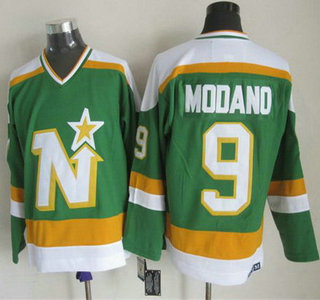 Men's Minnesota North Stars #9 Mike Modano 1988-89 Green CCM Vintage Throwback Jersey