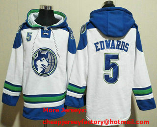 Men's Minnesota Timberwolves #5 Anthony Edwards White Lace Up Pullover Hoodie