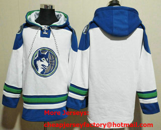 Men's Minnesota Timberwolves Blank White Lace Up Pullover Hoodie