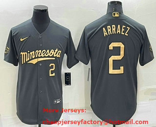 Men's Minnesota Twins #2 Luis Arraez Number Grey 2022 All Star Stitched Cool Base Nike Jersey