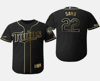 Men's Minnesota Twins #22 Miguel Sano Black Gold Stitched MLB Flex Base Jersey