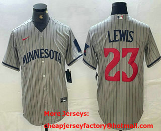 Men's Minnesota Twins #23 Royce Lewis 2023 Grey Home Team Cool Base Stitched Jersey