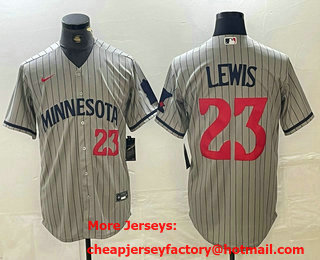 Men's Minnesota Twins #23 Royce Lewis Number 2023 Grey Home Team Cool Base Stitched Jersey 01
