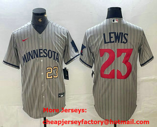 Men's Minnesota Twins #23 Royce Lewis Number 2023 Grey Home Team Cool Base Stitched Jersey 02